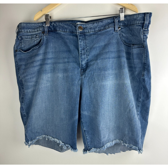 Lane Bryant High Rise Raw Hem Denim Jean Shorts Blue Stretch Womens Plus Size 28 - Picture 2 of 7